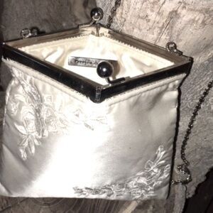 Preston & York Satin Purse, Pristine Bright White Satin with Chain